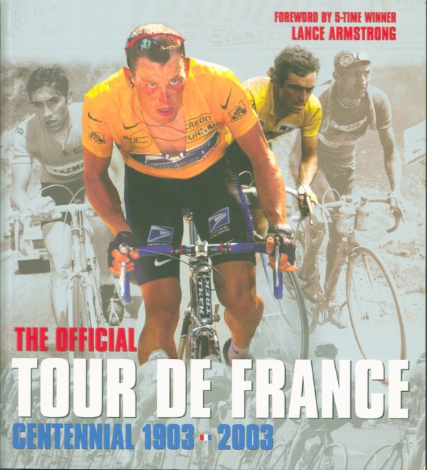 Offizielles Tour-de-France-Jubiläumsplakat (1903–2003) mit Radfahrern in einer Gruppenfahrt und Begleittext.