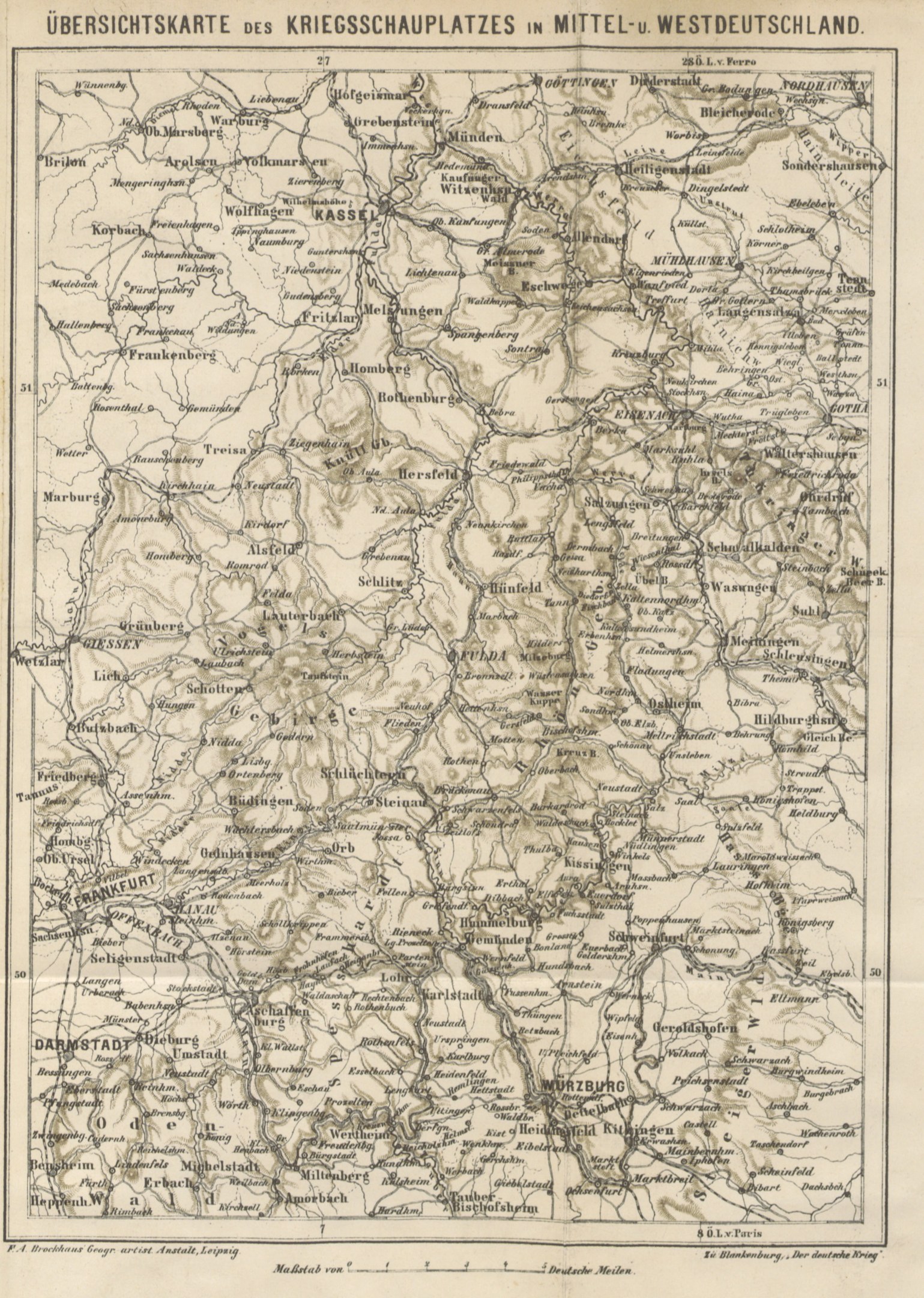 Alte Deutschlandkarte mit beschrifteten Provinzen auf altem Papier.