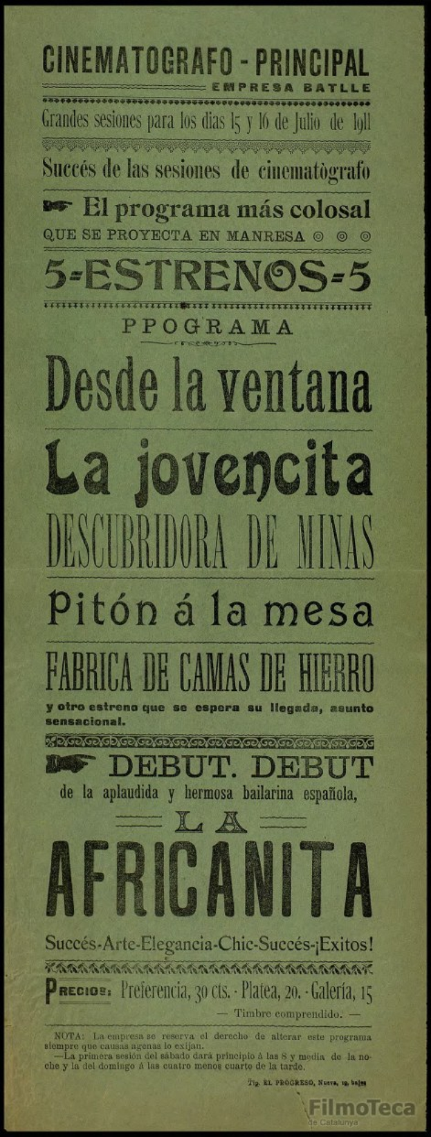 Alte Filmwerbung mit schwarzem Hintergrund, fetter weißer Text in einem weißen Rand und einem gedämpften Blau- und Grau-Tonwert.