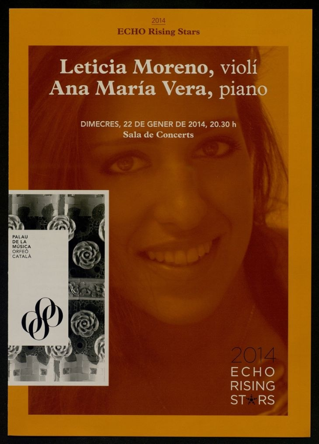 Plakat mit schwarzem Hintergrund, das Leticia Moreno und Viola Ana Maria Vera in der Mitte zeigt, umgeben von Text.