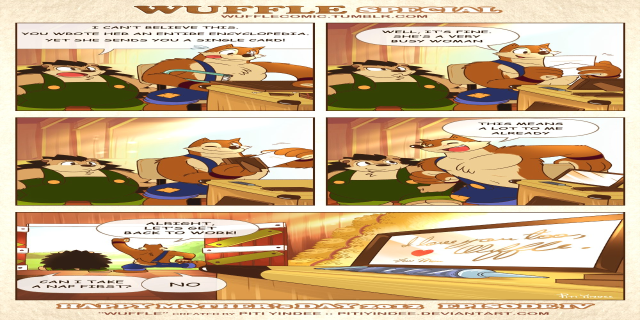 Ein Plakat mit einer Comic-Strip-Illustration, die einen Mann in einem blauen Hemd und eine strahlende Frau zeigt, mit der Aufschrift "Frohen Muttertag" auf einem hellgelben Hintergrund.