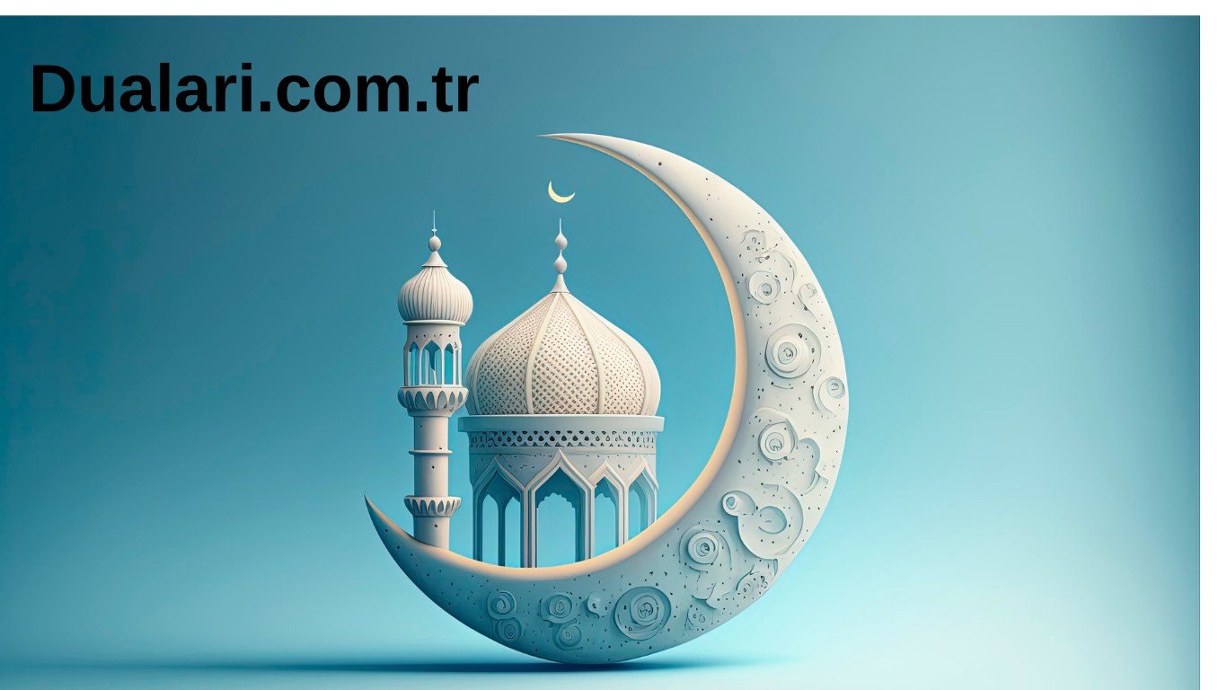 Illustration eines Halbmonds mit einer Moschee im Hintergrund und dem Text "Ramadan Kareem", der eine festliche Stimmung schafft.