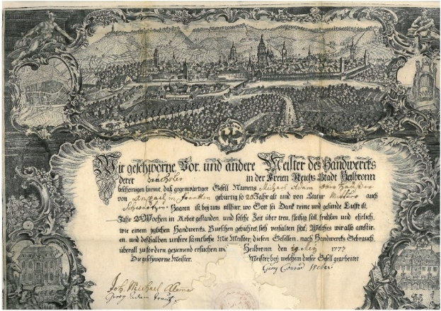 Eine alte deutsche Banknote mit einer Stadtansicht-Illustration, mit Text und zusätzlichen Bildern, die einen klassischen und zeitlosen Look vermittelt.