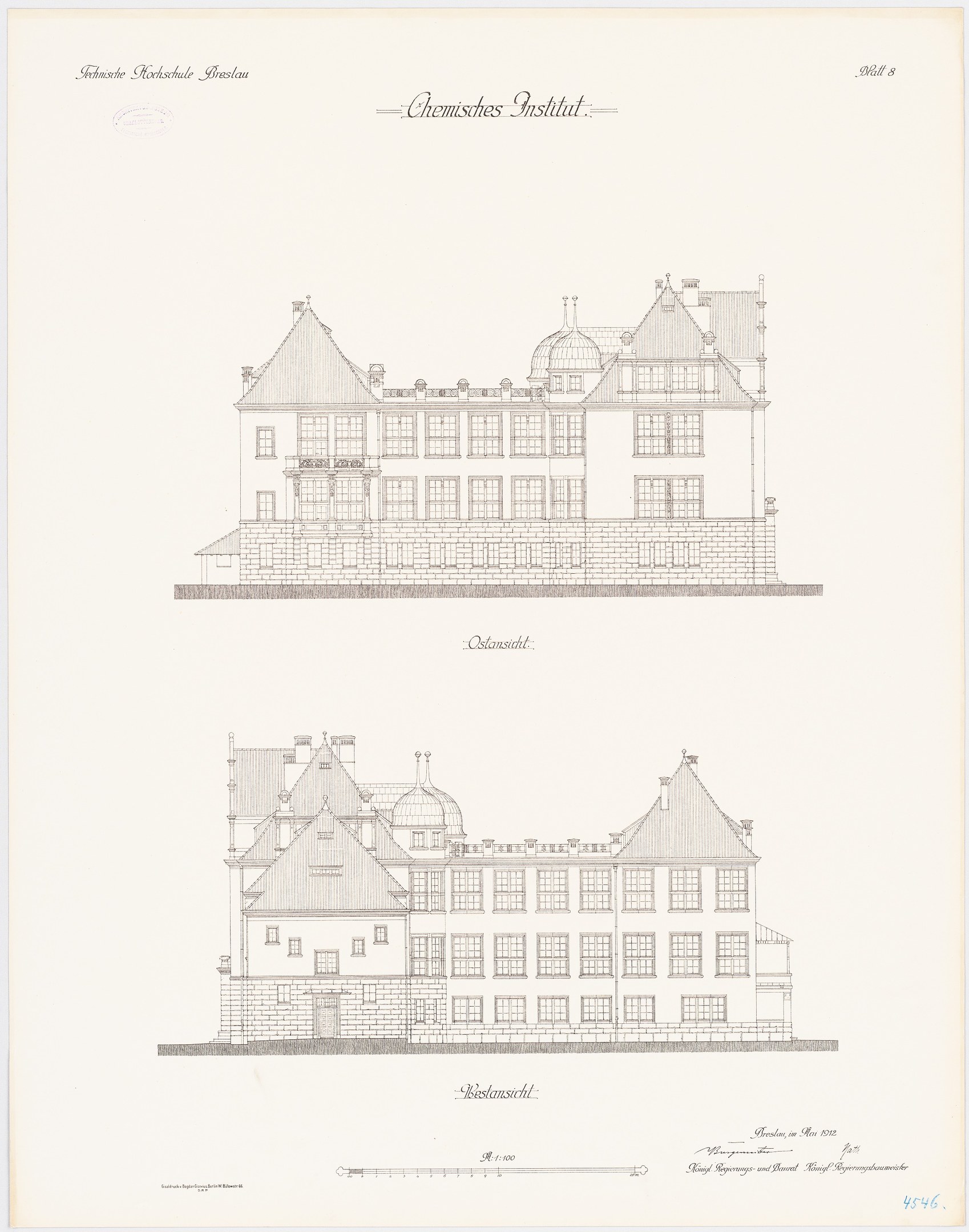 Eine handgezeichnete Skizze des Chemistes Institut-Gebäudes in den Niederlanden, die zahlreiche Fenster zeigt, auf einem Papier mit begleitendem Text.
