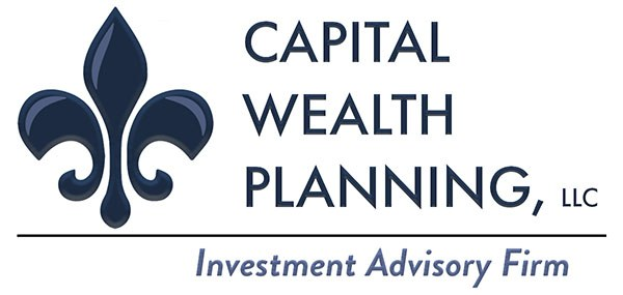 Logo der Capital Wealth Planning, LLC: ein blauer Kreis mit einer weißen Umrandung und einem weißen "C" in der Mitte, umgeben von einem weißen Ring mit der blauen Aufschrift "Capital Wealth Planning" und der weißen Aufschrift "Investment Advisory Firm" darunter.